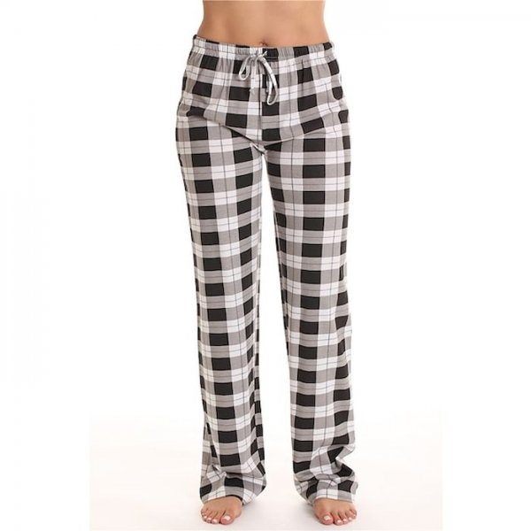 2b8c6e73de74b20b852d35a4e58820c4 Women's Chino Sports Home Pajamas Pants Lattice Full Length Sporty Drawstring Black+Grey Purple Blushing Pink Light Grey Royal B - Image 1