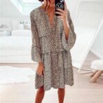 Loose Fit Leopard Print Long Sleeve Tunic Dress
