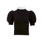 Black Ruffle Collar Puff Sleeve Knit Top