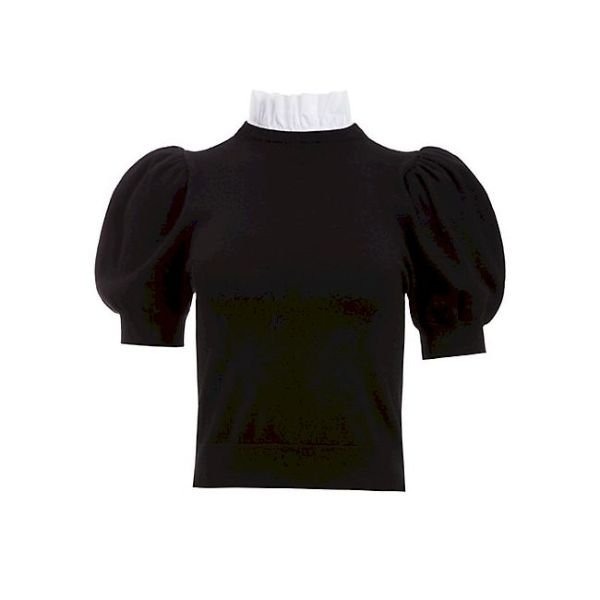 imgi_2_4dc0fb6e042c9a6cc27d0c9a6a55fa25.jpg Black Ruffle Collar Puff Sleeve Knit Top - Image 1