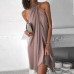 Dusty Pink Halter Neck Draped Mini Dress