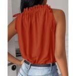 Rust Orange Ruffled Halter Sleeveless Top - Image 2