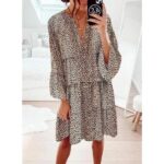 Loose Fit Leopard Print Long Sleeve Tunic Dress - Image 2