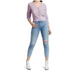 Lavender V-Neck Cropped Knit Cardigan - Image 2