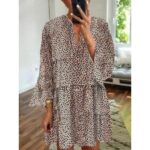Loose Fit Leopard Print Long Sleeve Tunic Dress - Image 3