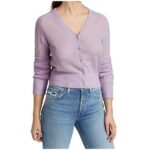 Lavender V-Neck Cropped Knit Cardigan - Image 3