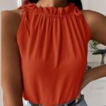 Rust Orange Ruffled Halter Sleeveless Top - Image 3