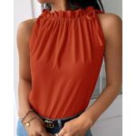 Rust Orange Ruffled Halter Sleeveless Top - Image 4