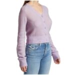 Lavender V-Neck Cropped Knit Cardigan - Image 4