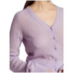 Lavender V-Neck Cropped Knit Cardigan - Image 6