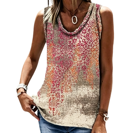 Women's Gradient Floral Print Sleeveless Tank Top, Loose Fit Casual Summer Blouse