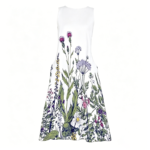 Women's White Botanical Print Sleeveless Maxi Dress, Floral Wildflower Print A-Line Dress