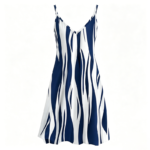 Women's Navy Blue & White Abstract Stripe V-Neck Slip Dress, Sleeveless A-Line Mini Dress